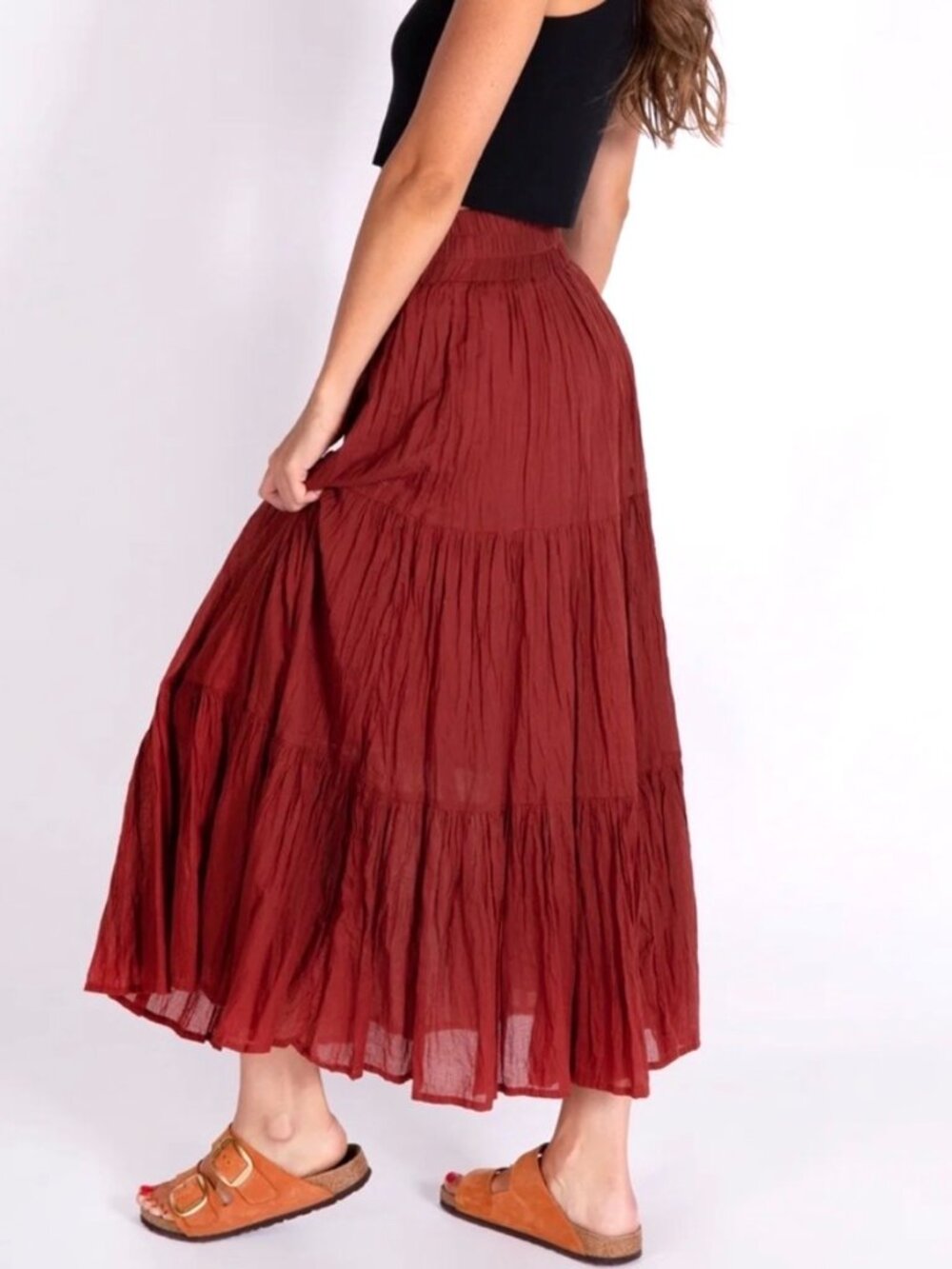 Natural Life Ariella Maxi Tiered Skirt Rust Brown Size M - Picture 3 of 14